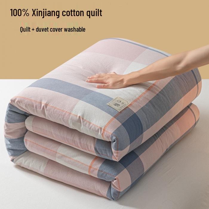 Washable Xinjiang Cotton Plaid Quilt for Students - Removable Cover & Pad