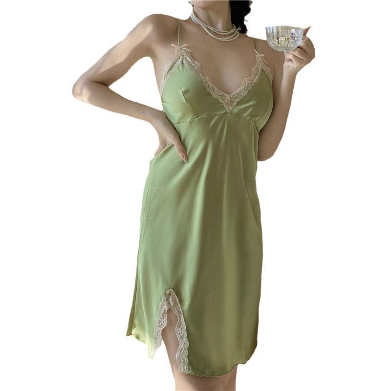 Sexy Pajamas Women's Ice Silk Thin Summer Suspender Nightdress with Chest Pad Pure Desire Loungewear Can Be