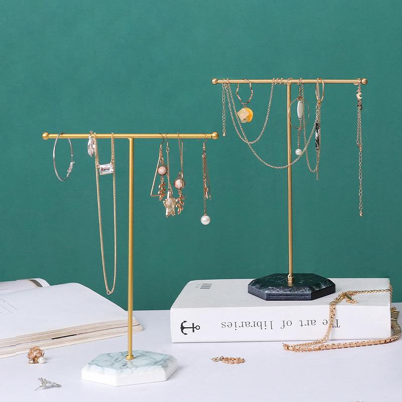 Earring Necklace Ring Bracelet Jewelry Holder Marble Pattern T-Shaped Jewelry Display Organizer Holders Metal Storage Racks