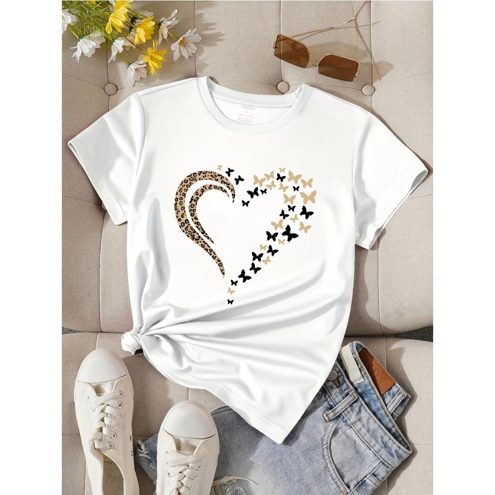 

2026 New Women Casual Short SleevedLove Printed Tshirt Round Neck Soft Shirt Breathable and Comfortable Top Plus Size Streetwear S