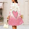 Women Plus Size Round Neck Long Sleeve Swing Midi Dress Space Galaxy Golden Textured Heart Print High Waist Dress