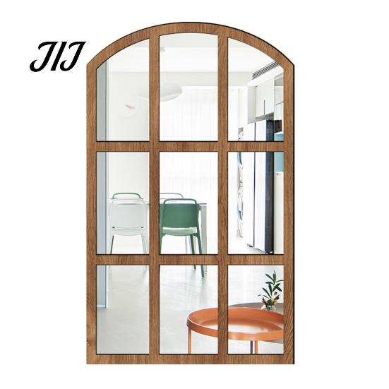 Arched Wall Mirror Stickers Window Decor, Wooden Frame Acrylic Fake Mirror, Minimalist Arch Self-Adhesive Windowpane Sticker for Living Room