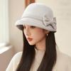 Black Bucket Hat Autumn Winter French Temperament Keeping Warm Bow Bucket Hat For Women