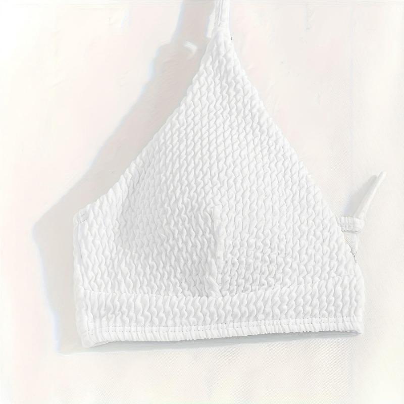 Women White Textured Bikini Set Criss Cross Back 2 Piece Swimsuit