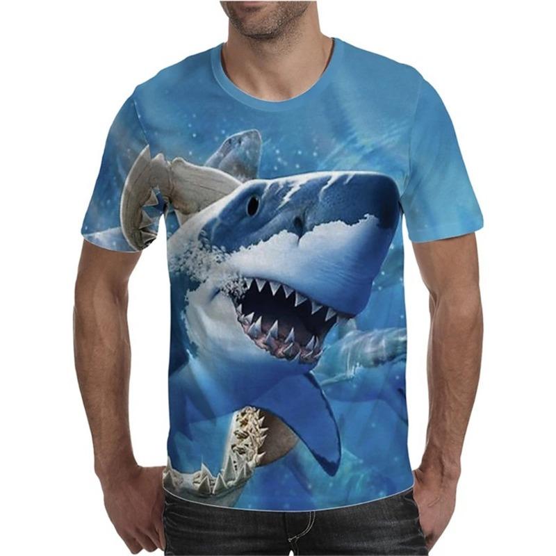 Men's Funny Cat And Shark T Shirt Tops 3D Print Short Sleeve Crew Neck Animal Tee Shirts New In Oversized T Shirts Clothes