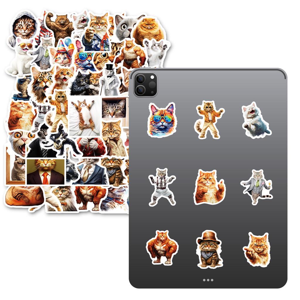 50 Śmieszne Seria Koci Człowiek Strój Fitness Kot Kot Mięśniak Kot Modny Osobowość Kreatywne Naklejki Dekoracyjne