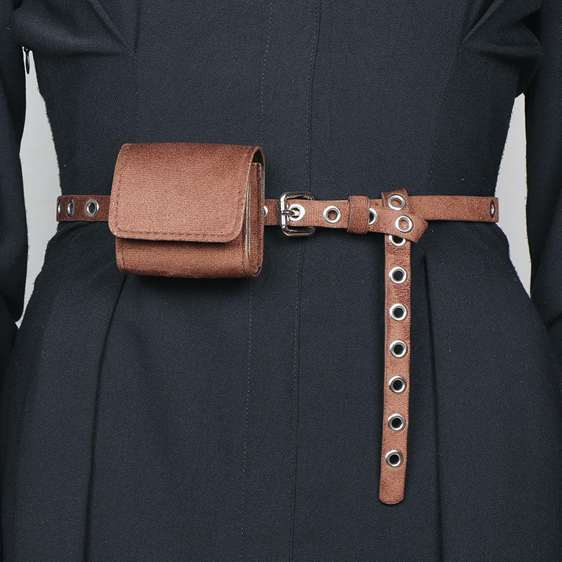 Mini-Tasche im koreanischen Stil aus Leder: Vielseitiger Damengürtel für modische Outfits im Jahr 2024 kaffeebraun