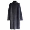 Womens High Neck Long Knit Dress Winter Thick Warm Over-Knee Sweater Pure Color Straight Cut Midi To Maxi