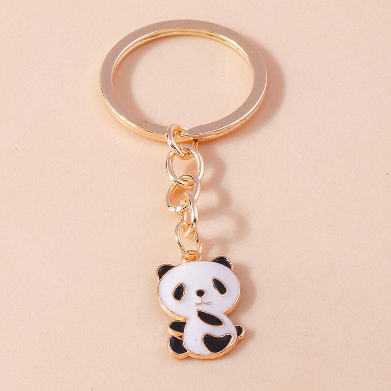 Cute Enamel Panda Keychain Cat Keyring Pendant for Car Key Holder Women Girls Handbag Accessories DIY Jewelry Gifts