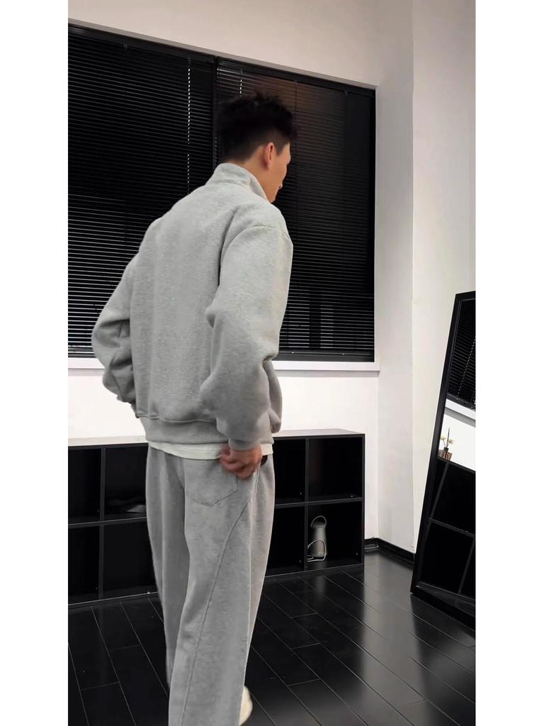 Men's High-End Cotton Long-Sleeve Sweatshirt – Solid Color, Round Neck, Versatile, Skin-Friendly Base Layer