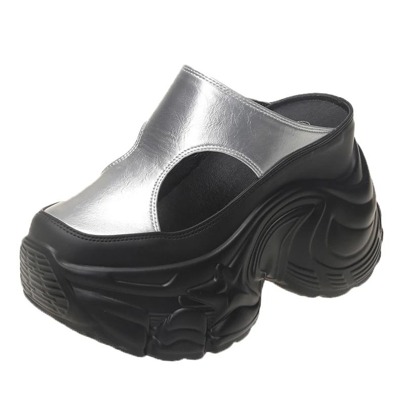 Fashion 10CM High Heels Slippers Round Toe Platform Flats Fabric Women Wedge Sandals Platform Wedge Flats Shoes Slip on Summer Sneakers