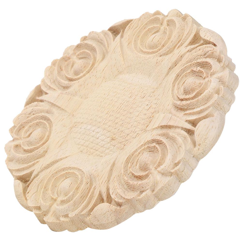 4 Buc 10cm Formă Rotundă Aplicație Sculptură în Lemn pentru Decorațiune Ornament Mobilier Casă Dulap