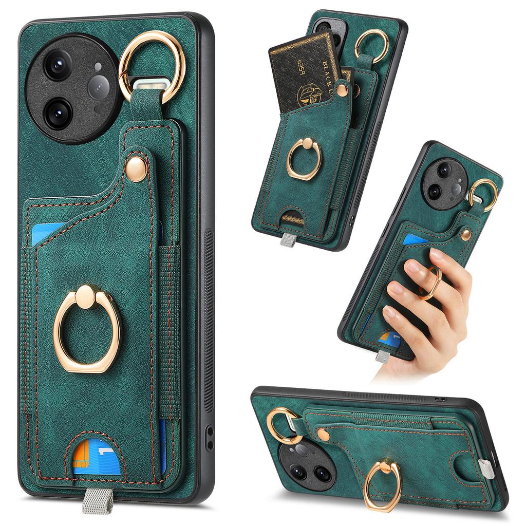 For Xiaomi Redmi K80 Pro 5G Retro Leather Phone Back Cover with Card Slots and Ring Holder