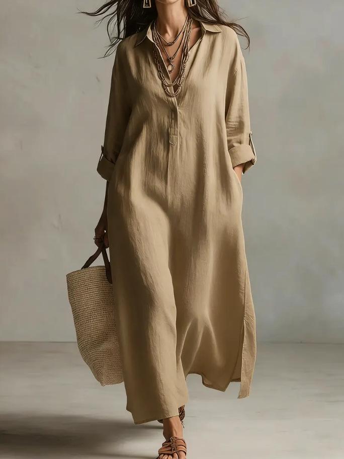 2026 Spring/Summer Casual Solid Color Lapel Long Sleeve Shirt Dress