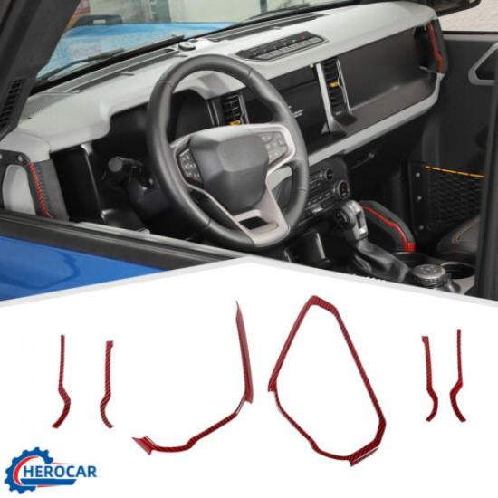 Center Console Handle Decoration Cover Trim For Ford Bronco 21+Red Carbon Fiber
