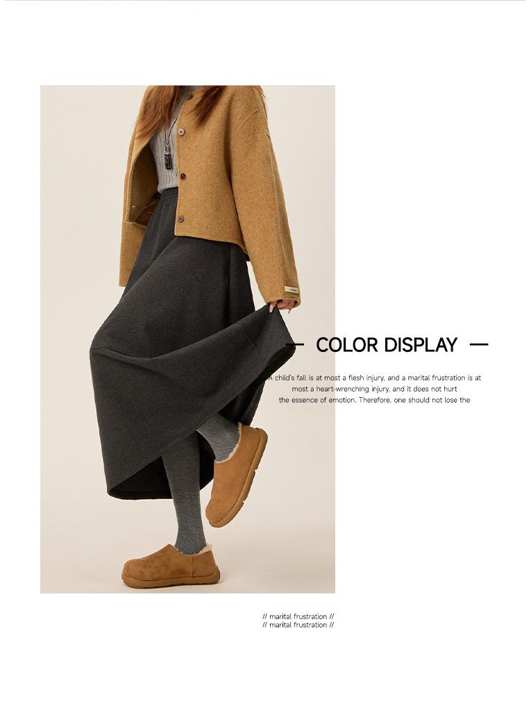Gray Wool Blend High Waist A-Line Skirt for Women - Petite & Plus Sizes, Autumn/Winter 2025 Collection.