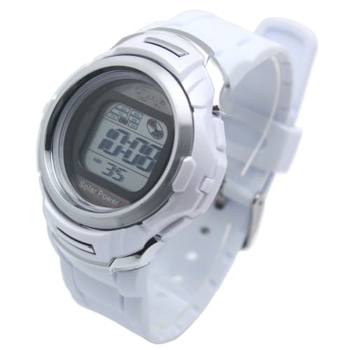 ALIAS Men's Solar Digital Dash Watch, Waterproof, Multi-Function, Backlight, Urethane Strap, Black Dial, AD06717SOL7, White