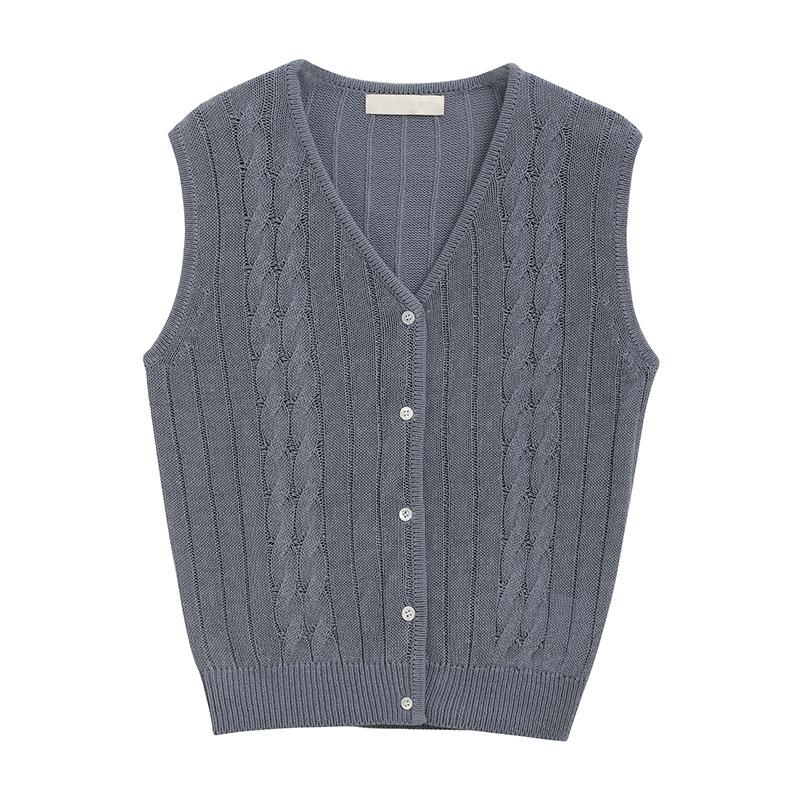 

Летний японский кардиган-жилет с V-образным вырезом и кабельным узором для женщин One Size