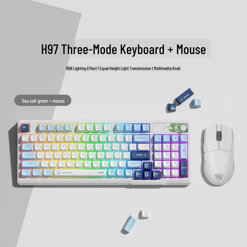 H97 Mechanical Keyboard: Wireless/Wired, RGB, Home/Office/Gaming, Three-Mode Bluetooth for Girls.