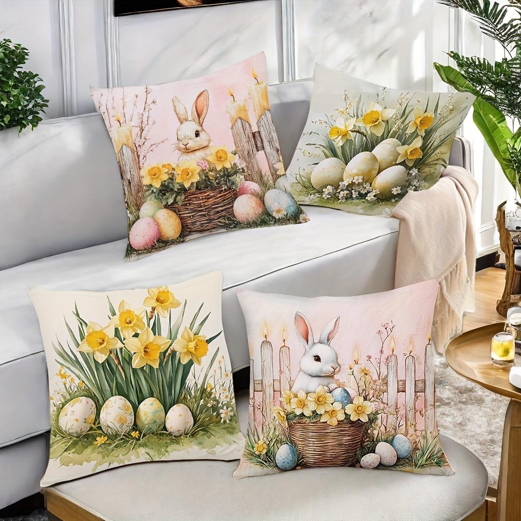 1 Set Of 4 New Pillow Covers Set Easter Pattern Modern Style Warm And Cozy Beautiful And Practical