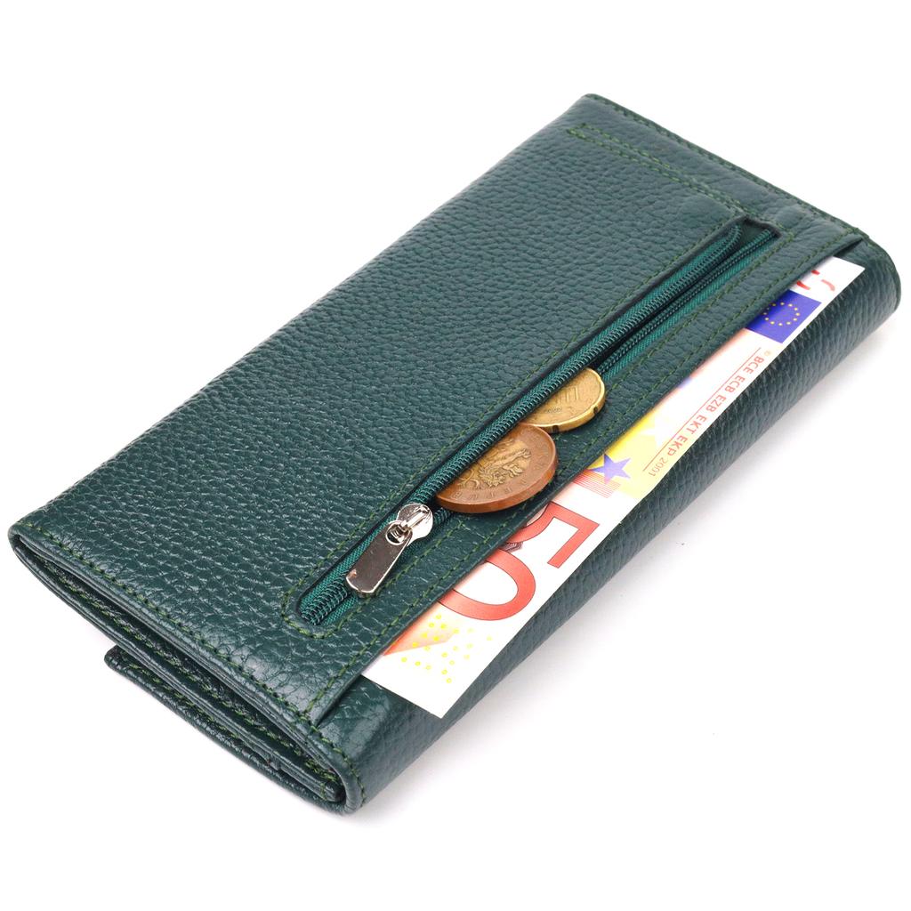 Women's Practical Wallet Made of Genuine Grained Leather CANPELLINI Wallet 21628 Green