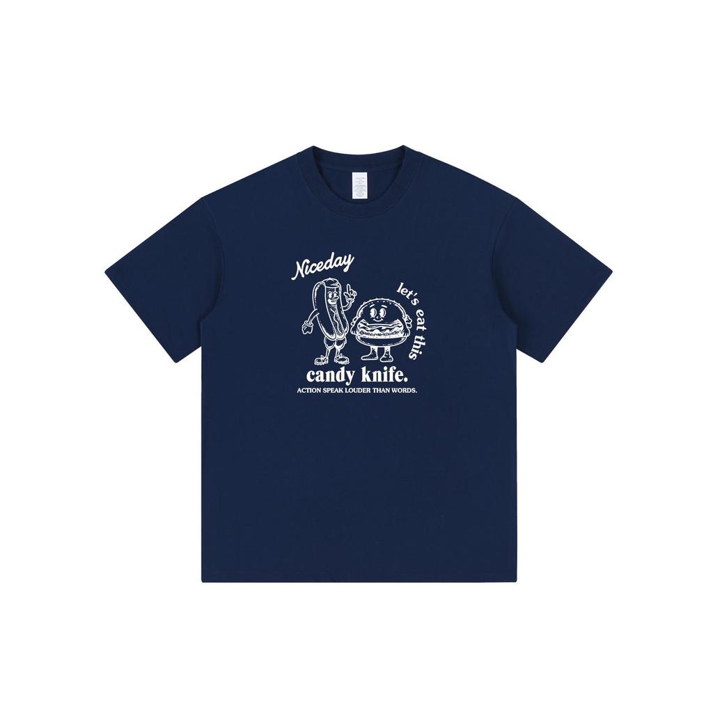 Hot Dog & Burger Cartoon T-shirt for Couples - American Casual Short Sleeve