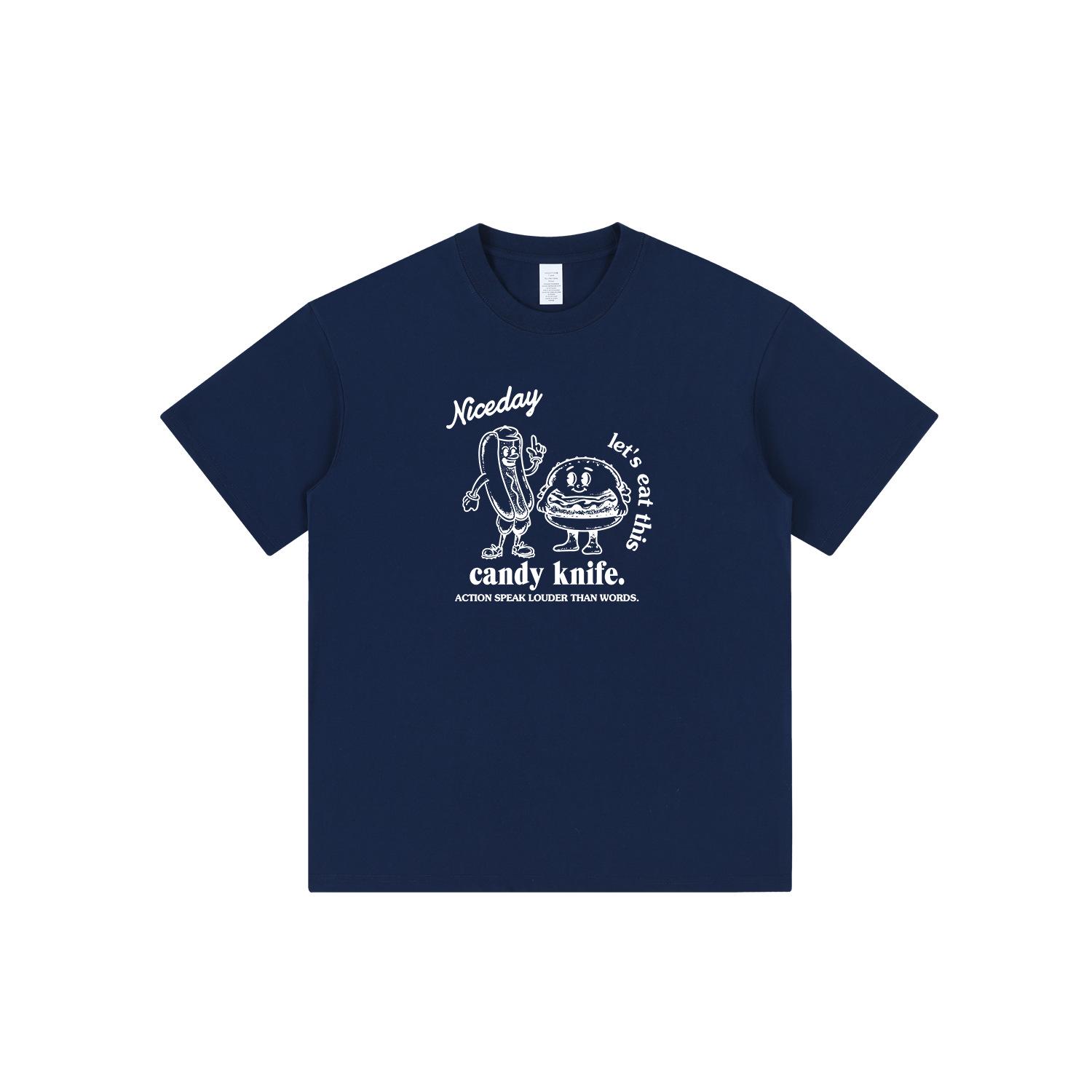 

Hot Dog & Burger Cartoon T-shirt for Couples - American Casual Short Sleeve Medium