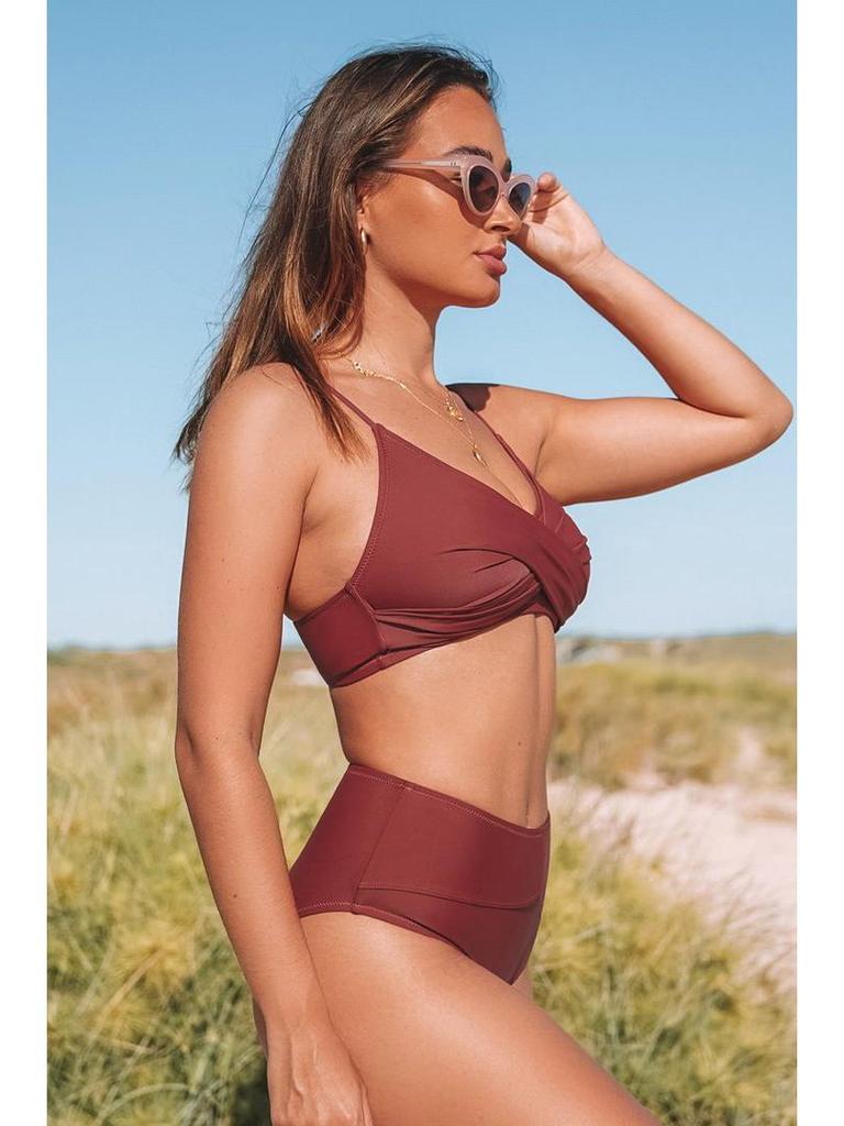 Solid Color Sexy Crossover Soft Cup Bikini - European and American Style Women's Swimwear