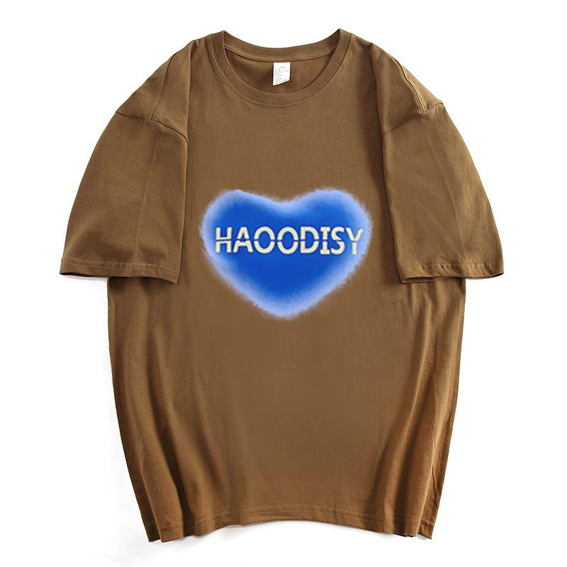 

Женская свободная белая хлопковая футболка с сердечками и принтом Niche Letter XL кофейный