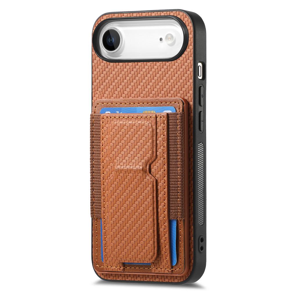 For iPhone Air Case with Card Holder Kickstand Fiber Pattern Leather Back Cover