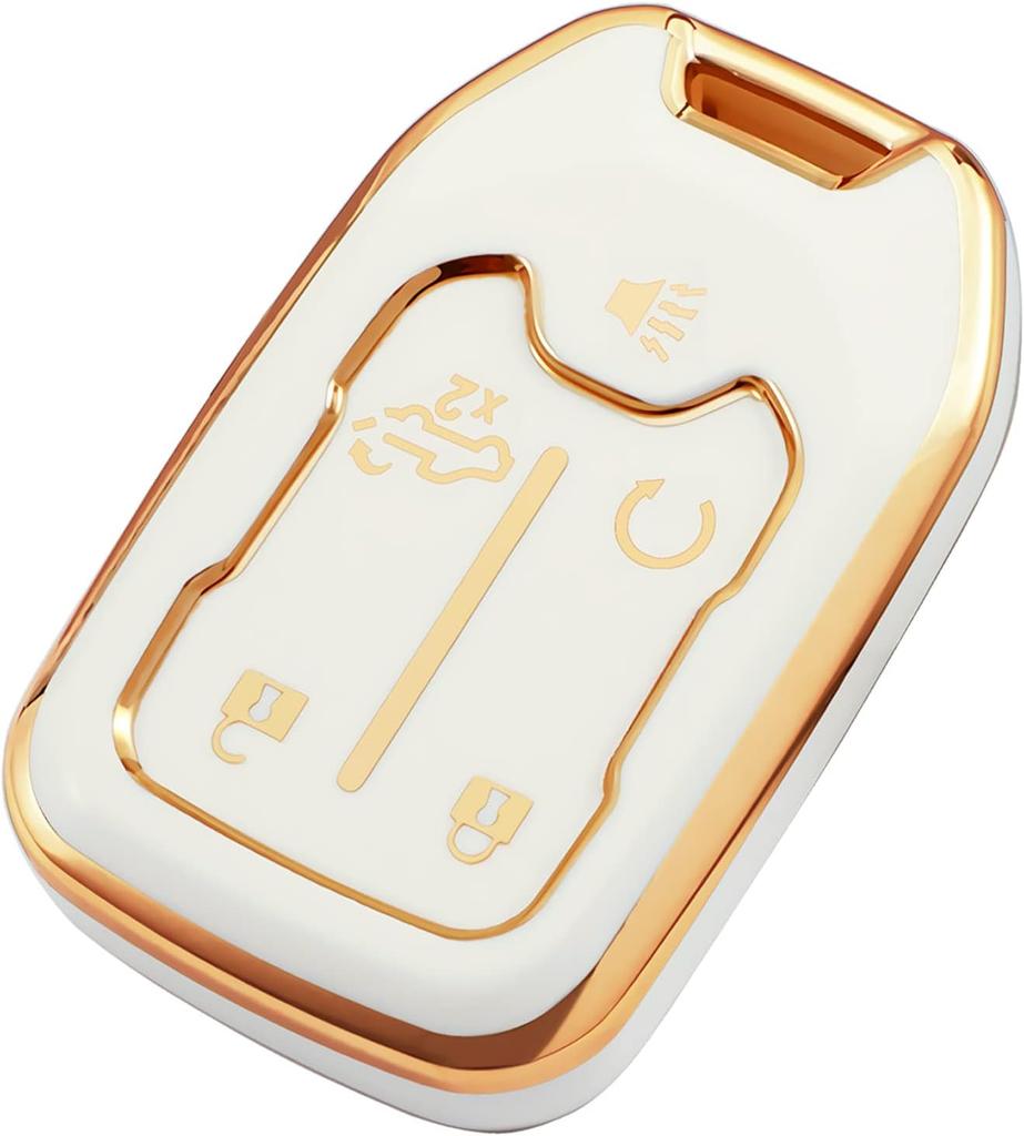 Key Fob Cover for GMC Chevy Sierra and Chevrolet Silverado Premium Soft TPU Full Cover Protection Key Fob Case Remote Key Holder 5 Buttons (A-Ivory)