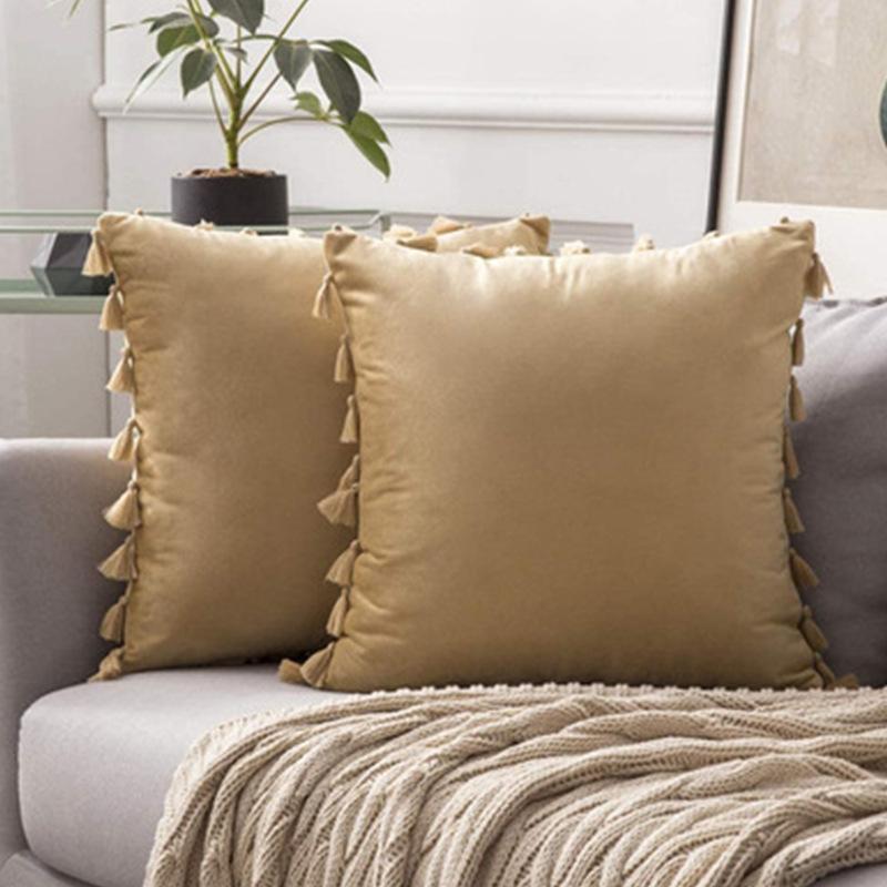 Nordic Style Solid Color Tassel Pillow Cover Short Plush Cushion Covers Bedroom Sofa Decorative Pillowcase Bohemian Style Gift Cushion Covers