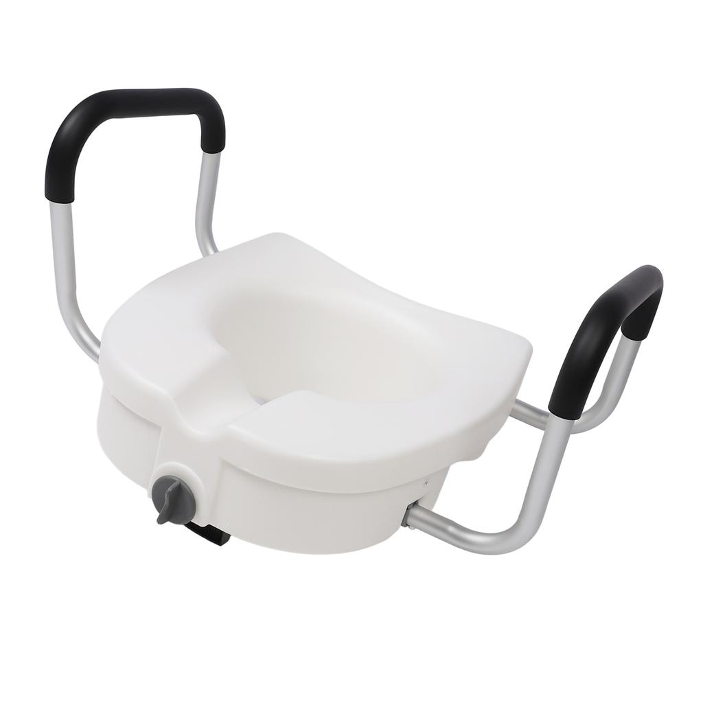 Toilet Seat Riser with Adjustable Removable Padded Arms and Fixed Lock High Load Bearing Raised