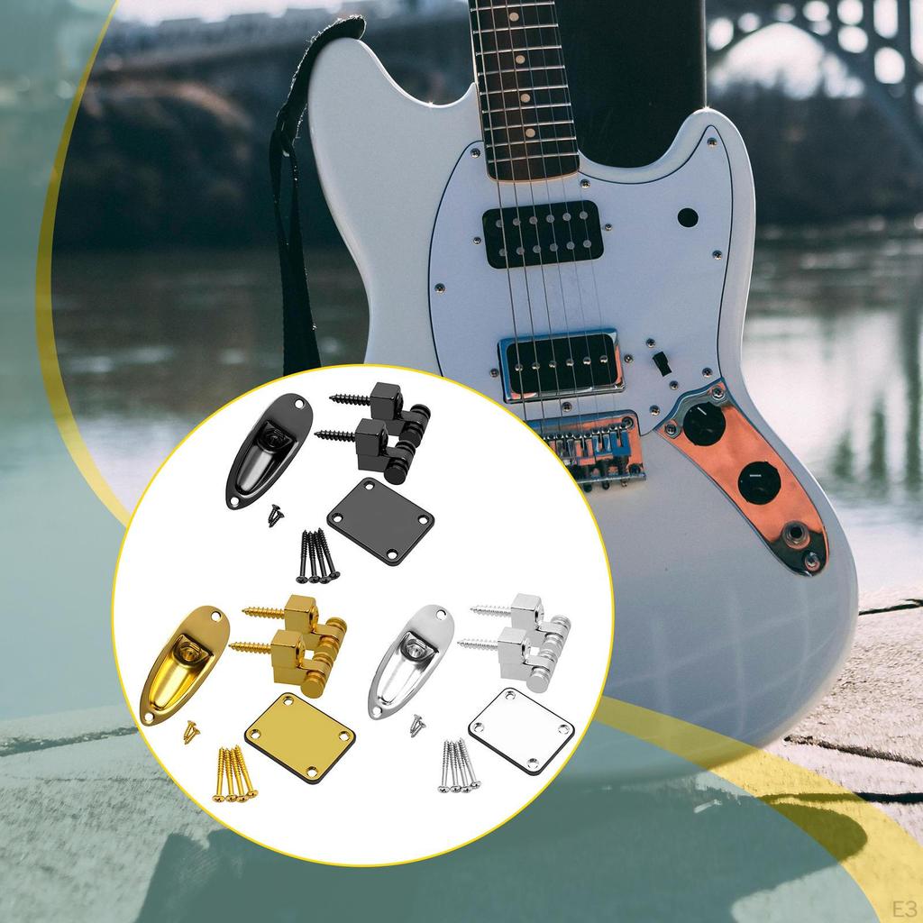 Electric Guitar Neck Plate Parts with Screws 4 Holes Metal Rectangle Thick Connecting