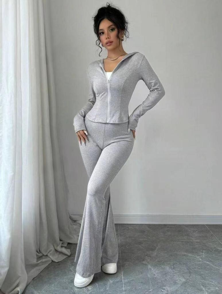Autumn/Winter Slimming Sweatshirt & Sweatpants Set – Solid Color, Fashion Casual for Women