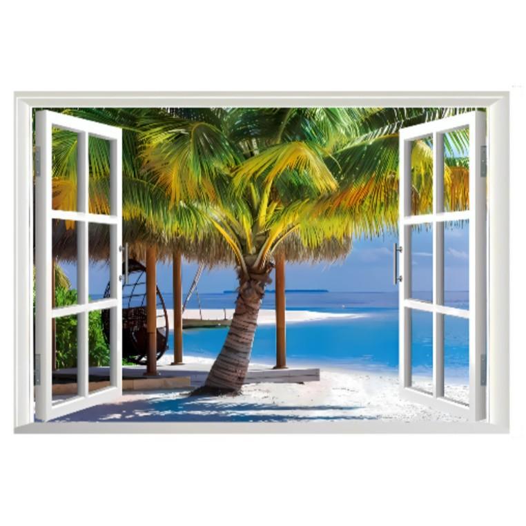 Fake Window Landscape Painting Wall Stickers Living Room Bedroom Decoration Stickers Pvc Self-Adhesive