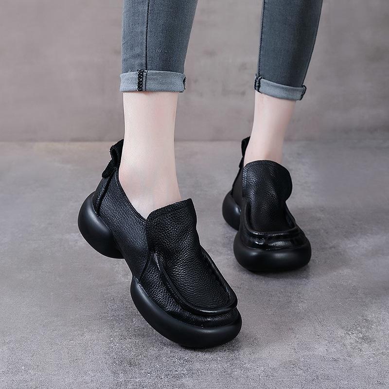 Fashion 2024 Natural Cow Genuine Leather Autumn Summer Women Comfy Flats Ladies Loafers Slip on Female Platform Wedge Shoes