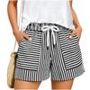 Women’s Drawstring Waist Striped Shorts with Elastic and Front Patch Pockets Lightweight Casual Style for Summer