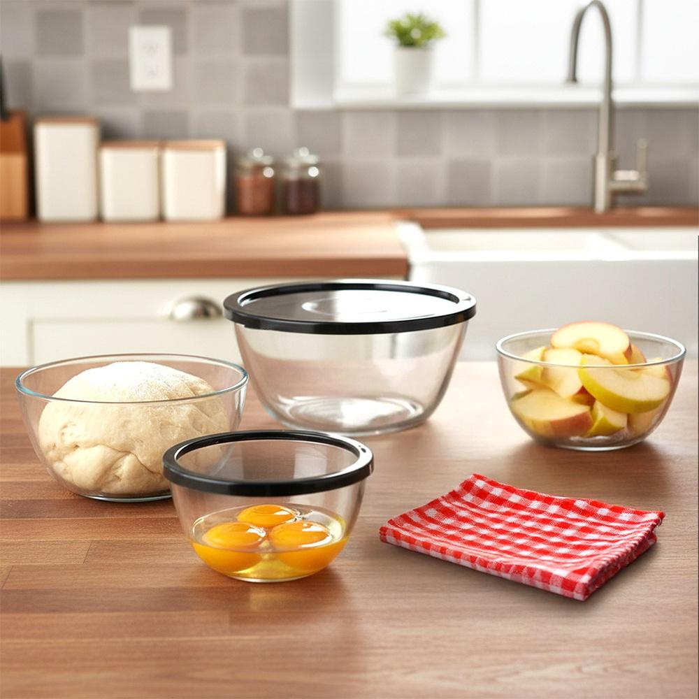 Glass Bowl with Lid 750 Ml / 1 L / 1.5 L / 2 L 4 Pcs.