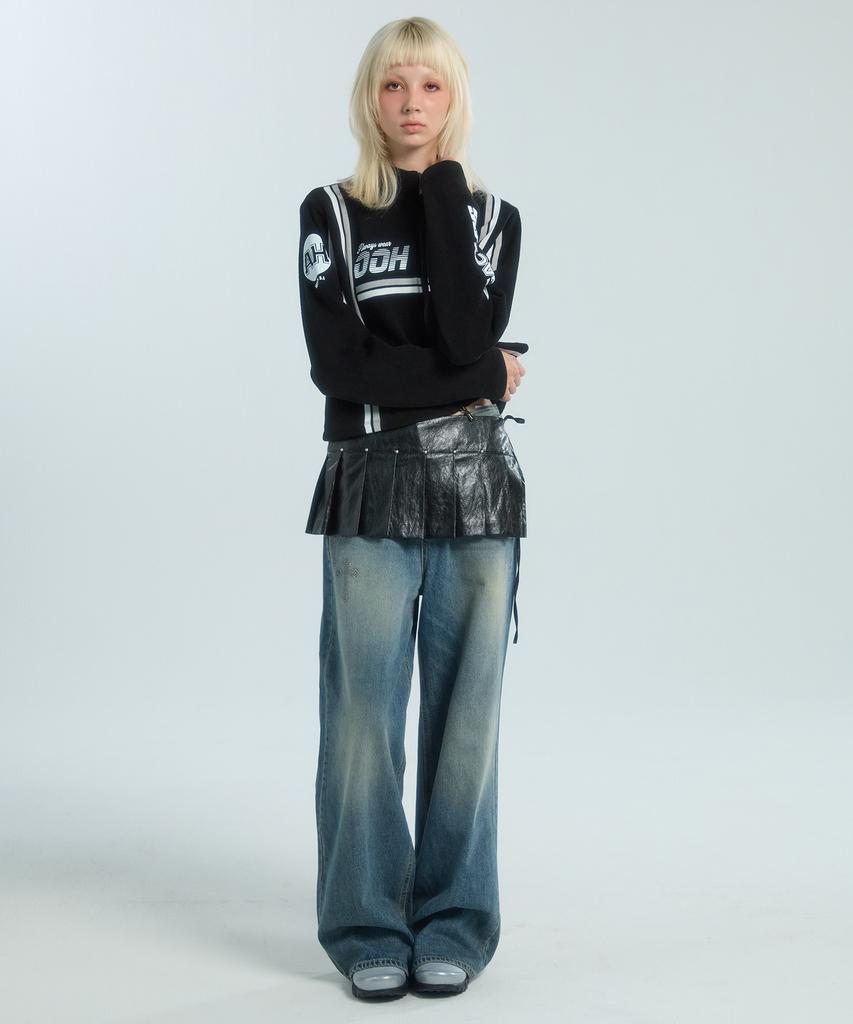 Uah Leather Layered Skirt (Black)