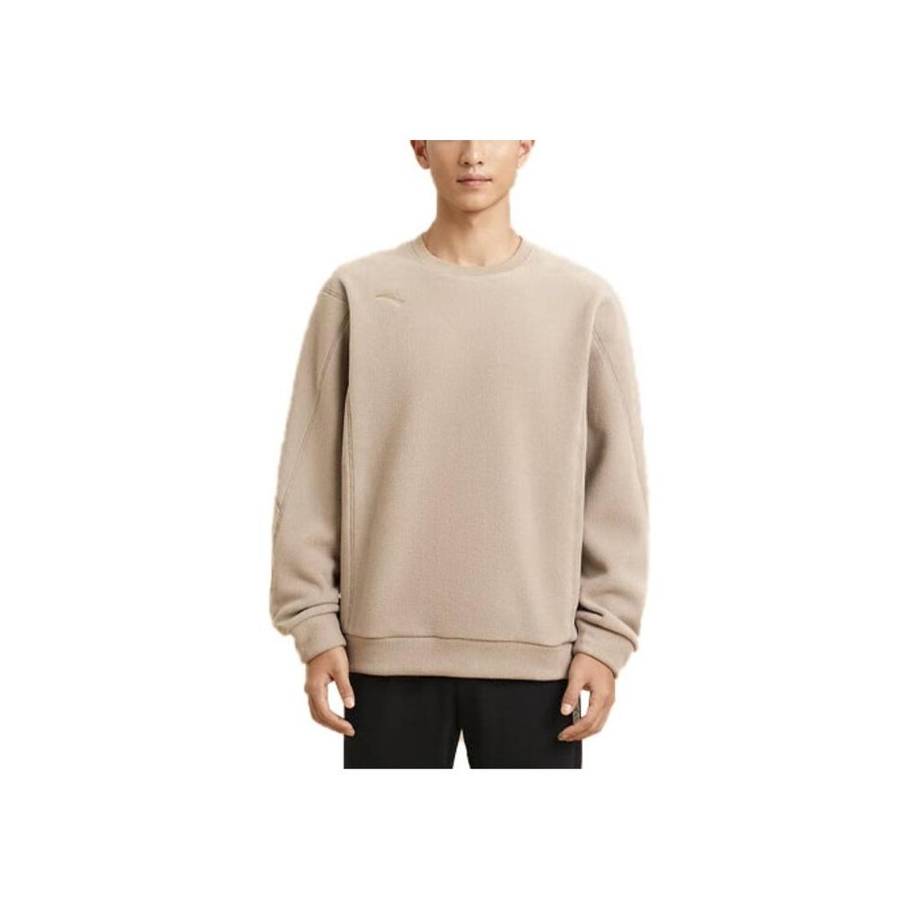 Anta Training Series Solid Color Round Neck Pullover Fleece Sweatshirt Men Sweatshirt Dark-Gray Brown 952347704-3