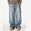 Mens Loose Straight Fit Denim Jeans Water Washed Vintage Streetwear Style Cotton Blend