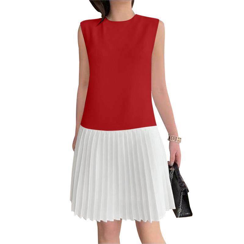 

ZANZEA Женское повседневное платье с круглым вырезом, без рукавов, плиссированное, в стиле пэчворк 5XL красный