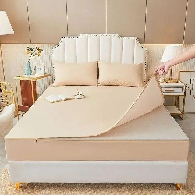 Wasserdichter Matratzenbezug mit Reißverschluss, sechs Seiten, All-Inclusive-Matratzenschoner, Queen-Steppbettlaken