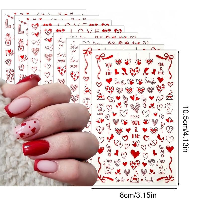 Valentine's Day Nail Art Stickers 3D Adhesive Red Heart Nail Decals Nail Supplies Nail Art Design Decoration Accessories