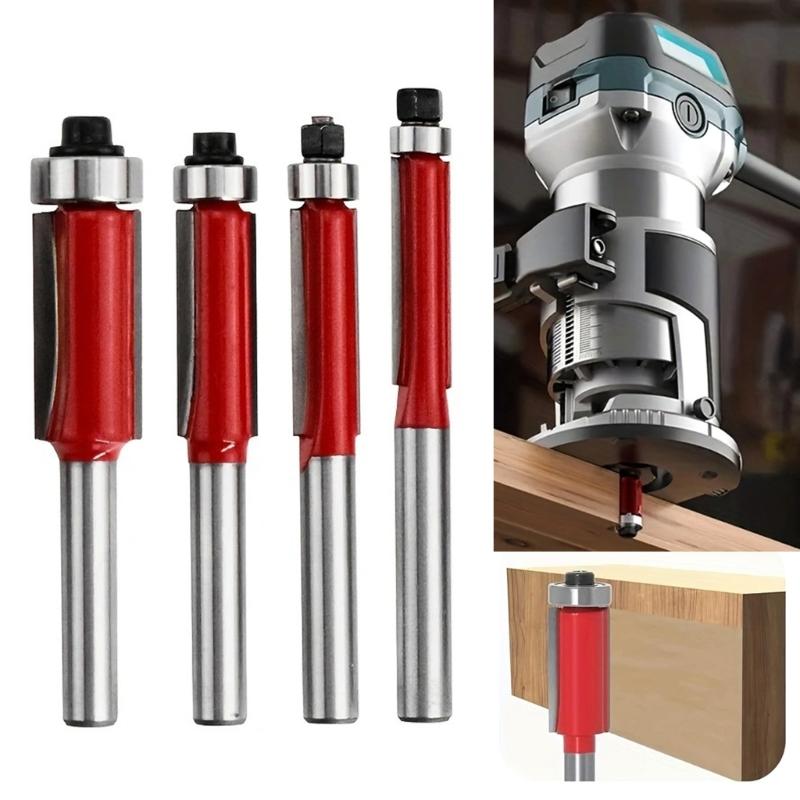 4pcs Durable Carbide Steel Router Bits with Red Anti Corrosion Layer DIY Craft Tool for Efficient Wood and Craftworks