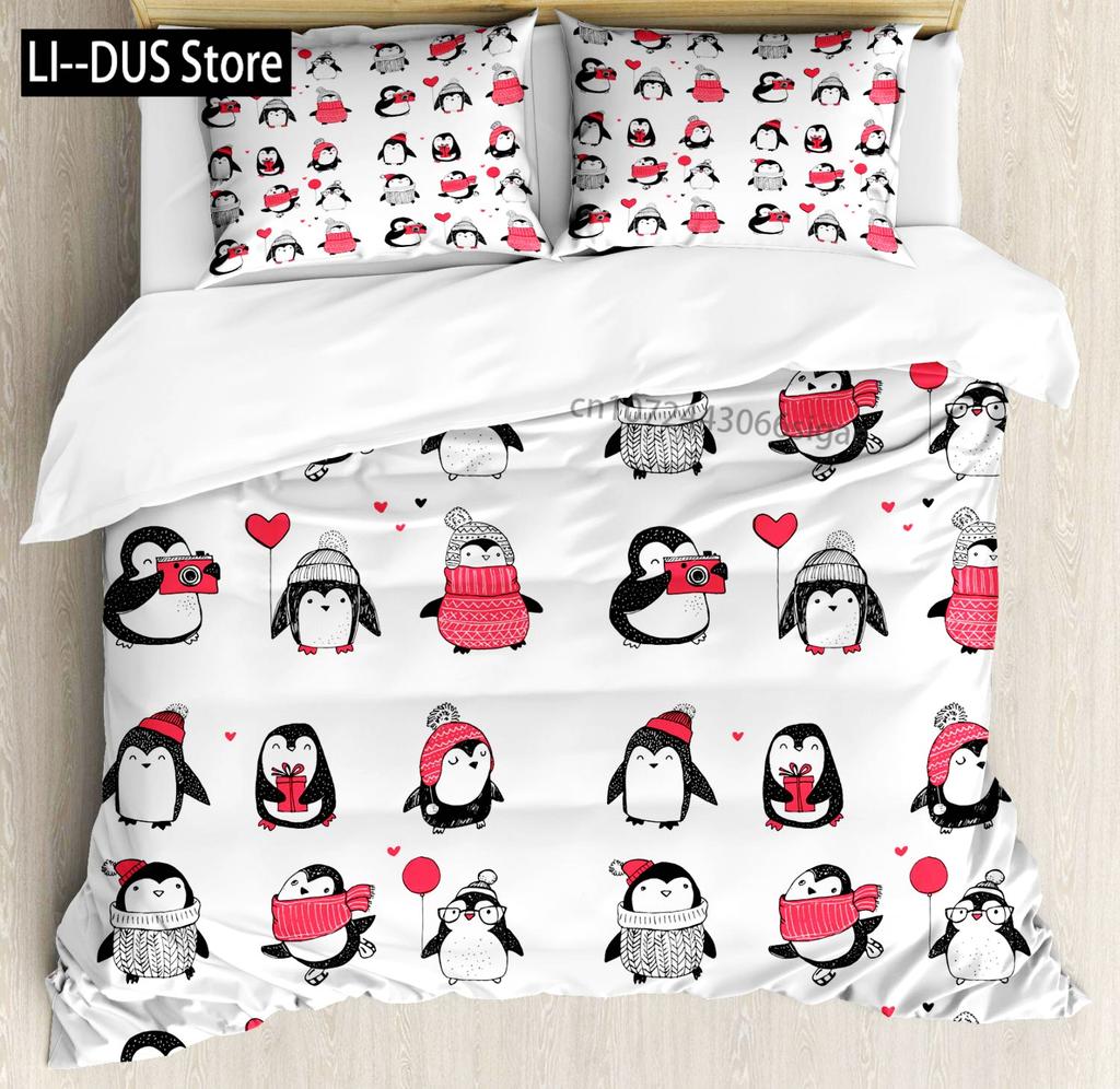Duvet Cover Set Cute Penguin Panda Bedding Set for Boys Girls Children Kawaii Bear Animal Bedding Set Twin Full Queen King Size