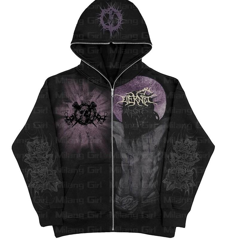 Getadme Zip Hoodie Snowflake Letter Print goth Punk Sweatshirt Women hoodies Sport Coat Pullover Long Sleeve Oversized hoodie Y2k jacket