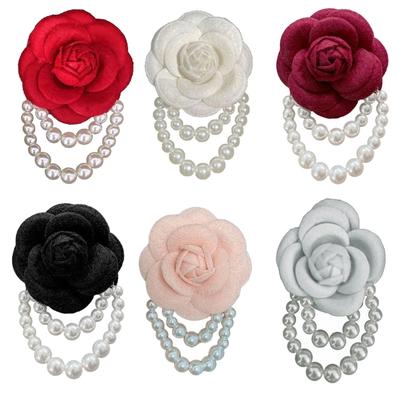 Imitation Pearl Wedding Wrist Flower Corsage Bracelet Bride Bridesmaid Fabric Camellia Brooch Pin Hand Flower Buckle Pin