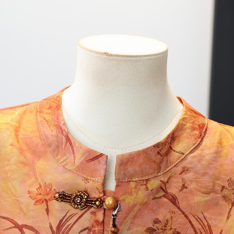 New Chinese Style Printed Stand Collar Shirt for Middle-aged Women